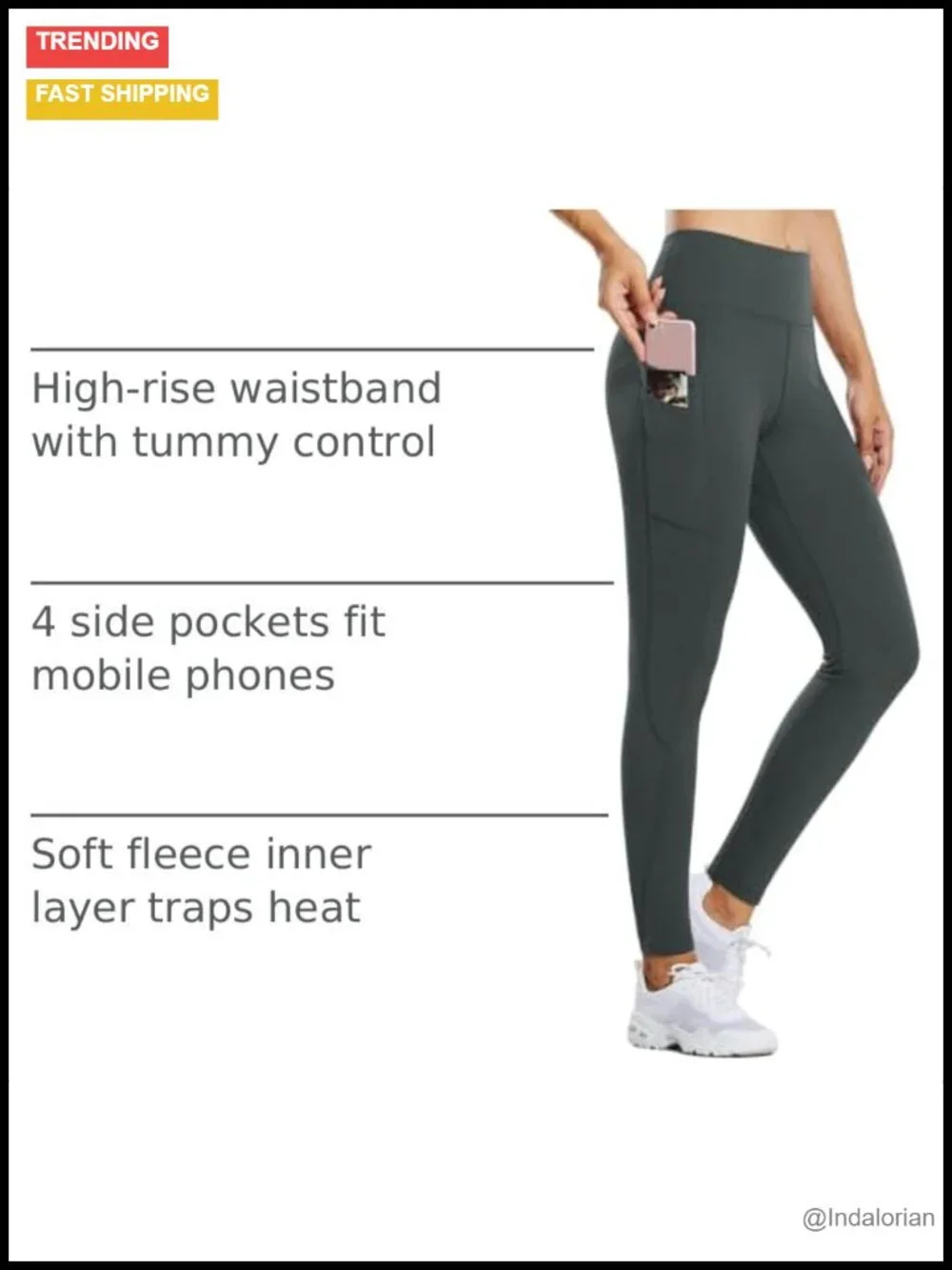 Fleece Lined Thermal Leggings High Waist with 5 Pockets